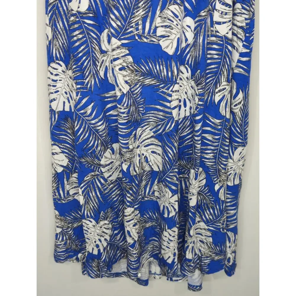 ellos Blue Tropical Scoop Neck Mini Dress‎ LARGE NWT Coastal Beachy Bohemian